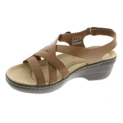 Clarks Women's Merliah Bonita Wedge Sandal Tan Leather Narrow