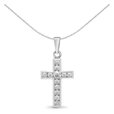 Jewelco London Ladies Solid 18ct White Gold Channel Set Round G SI1 0.44ct Diamond Flat Cross Pe