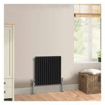 (600 x 607mm - Triple) Warmehaus Traditional Cast Iron Style Black Radiator Perfect for Bathroom