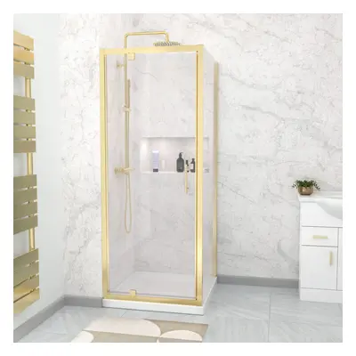 Nes Home Brushed Brass x 800mm Pivot Door Shower Enclosure Panel & Tray Set