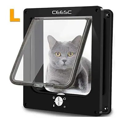 CEESC Large Cat Flap, Magnetic Pet Door with Rotary Way Lock for Cats, Kitties and Kittens (Larg