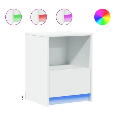 (white, pcs) vidaXL Bedside Cabinet with LED Lights Bed Table Engineered Wood