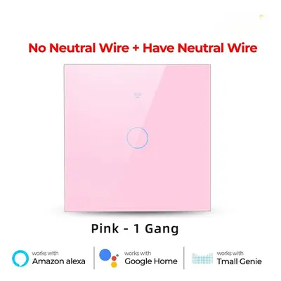 (1 Gang Pink) WiFi Light Switch 220V RF433 Remote Control No Neutrual Wire And Have Neutural Wir