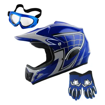 WOW Youth Motocross Helmet BMX MX ATV Dirt Bike Helmet Spider Web Blue