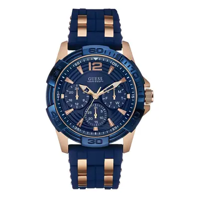 GUESS Comfortable Blue Stain Resistant Silicone + Rose Gold-Tone Stain