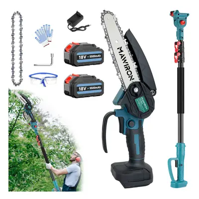 Cordless Telescopic Pole Chainsaw Extendable+2Battery 5.5A+Charger-Makita Compatible