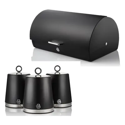 Swan Serenity Black Bread Bin & Canisters Kitchen Storage Set