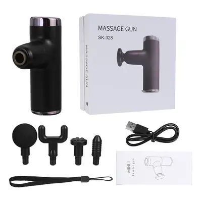 (Black, Type C) Smart Muscle Massage Vibrating Handheld Deep Tissue Percussion 6/22 Speed USB Ch