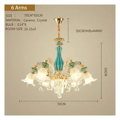 Geniune K9 Crystal Blue Ceramic Gold Metal Pendant Chandelier Arms