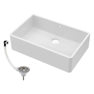 795mm - Single Bowl Fireclay Butler Kitchen Sink Overflow & Waste