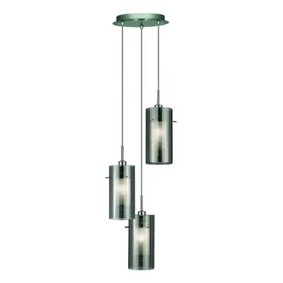 3 Light Pendant With Smokey Outer And Clear Inner Glass