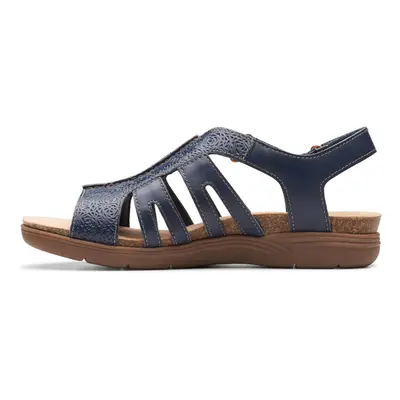 Clarks Women's April Belle Flat Sandal Navy Leather