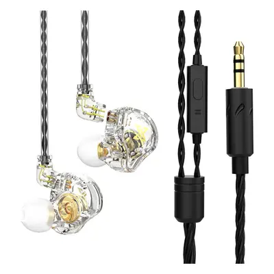 (Transparent White, With Mic) Dynamic In-Ear Earphones Monitor Noise Cancelling Sport Music Head