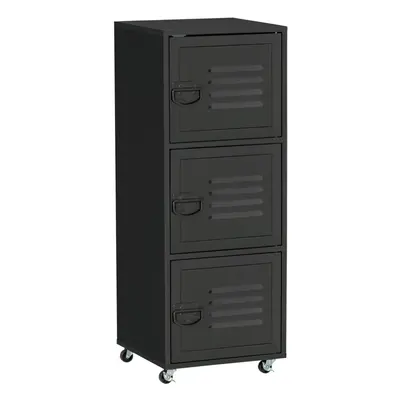 HOMCOM Rolling Storage Cabinet 3-Tier Mobile File Cabinet with Wheels Black