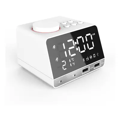 (White, EU Plug) Bluetooth Speaker Alarm Clock USB Charging for Phone Portable FM Radio Subwoofe