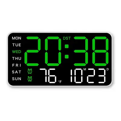 (White+green) Multifunctional LED Digital Wall Clock - Borderless, Hanging or Standing Display f