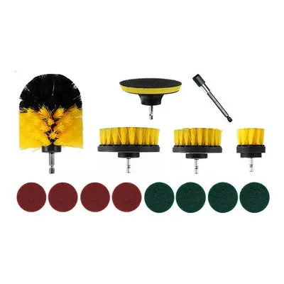 (Yellow) 14pcs Drill Brush Tub Clean Electric Grout Power Scrubber Cleaning Tool Kit