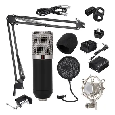 (Black+Silver) Microphone Condenser Sound Recording Microphone Kit With Shock Mount For Radio Br