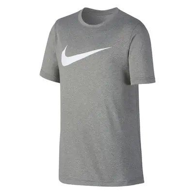 NIKE Boys' Dry Short Sleeve Swoosh Solid Tee Dark Grey Heather/White