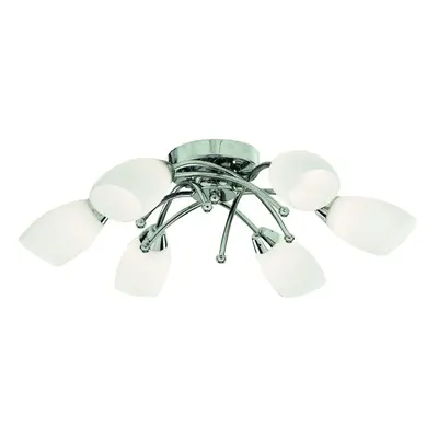 Modern Chrome Ceiling Flush Light With Opal Glass