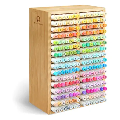 (Hold Markers) Bamboo Marker Storage Box, Holds Markers, Pencils, Art Brushes Stationery Storage