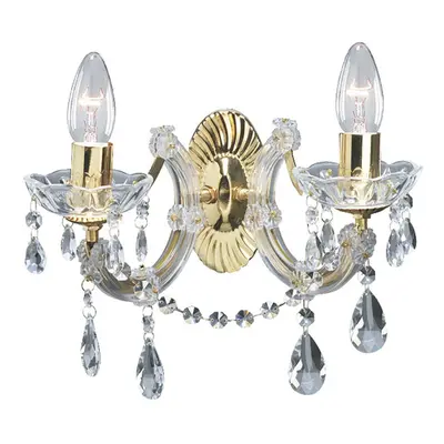 2 Light Polished Brass Wall Light With Crystal