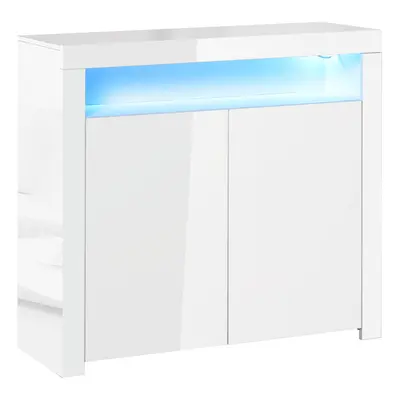 HOMCOM Modern High Gloss RGB LED Cabinet Cupboard Sideboard Console White