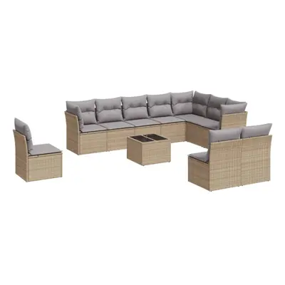 vidaXL Garden Sofa Set Piece with Cushions Outdoor Sofa Beige Poly Rattan