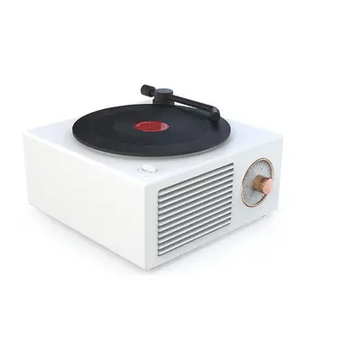 (White) Retro Turntable Wireless Mini Bluetooth 5.0 Speaker Portable Subwoofer, Hours Working Ti