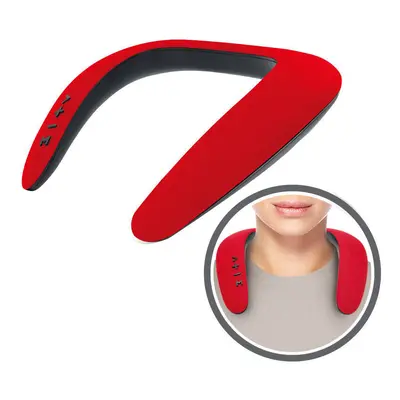 (Red) Portable Bluetooth Neckband Dual Speaker 5D Stereo Sound Lound speakers Support FM Radio S