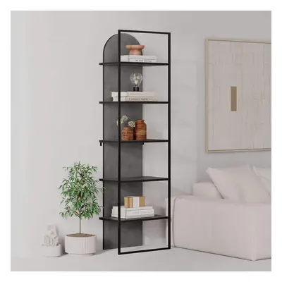 FWStyle Retro Grey Modern Black Metal Frame Bookcase Shelving Unit Tier