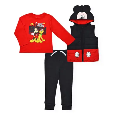 Disney Mickey Mouse and Pluto Boys Long Sleeve Shirt Hooded Vest and