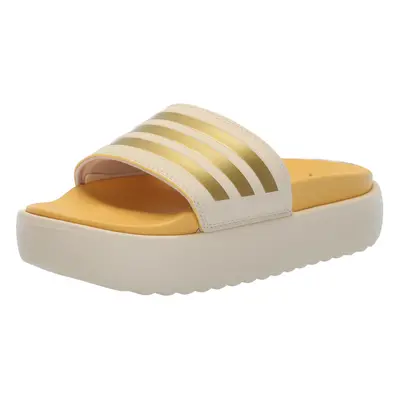 adidas Women's Adilette Platform Slide Sandal Crystal Sand/Gold Metal