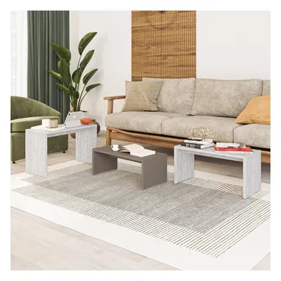 FWStyle Nest Of Tables White Oak & Mocha Grey Scratch Resistant Living Room