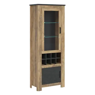 2 door display cabinet with wine rack in Chestnut and Matera Grey