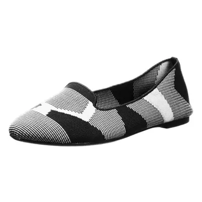 Skechers Women's Cleo-Sherlock-Engineered Knit Loafer Skimmer Ballet Flat, Black/White, M US