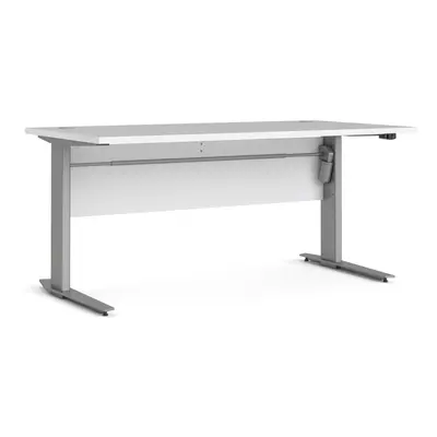 Prima Desk cm in White with Height adjustable legs with electric control in Silver grey steel