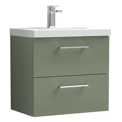 Wall Hung Drawer Vanity Unit with Mid-Edge Ceramic Basin, 600mm - Satin Green