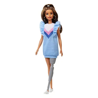 ?Barbie Fashionistas Doll with Long Brunette Hair and Prosthetic Leg Wearing Sweater Dress and A