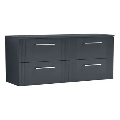 Retro Drawer Wall Hung Vanity Unit with Colour Coordinating Worktop - 1200mm - Satin Soft Black 