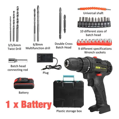 (One Battery, US Plug) 32pcs 36VF Cordless Brushless Electric Impact Drill Rechargeable Drill Sc