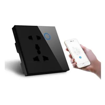 (Black) Standard WIFI Universal Wall Socket Wireless Outlet Double Plug with Touch Glass Panel