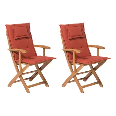 Set of Garden Chairs with Cushions MAUI Acacia Wood Dark Red