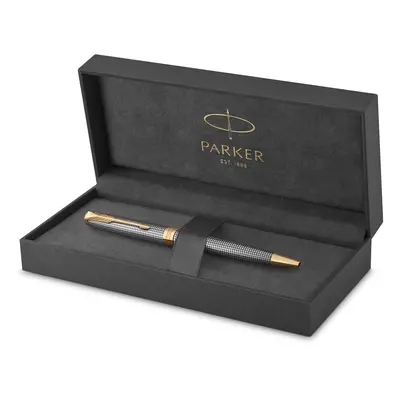 PARKER Sonnet Ballpoint Pen Chiselled Silver with Gold Trim Medium Point Black Ink (1931492)