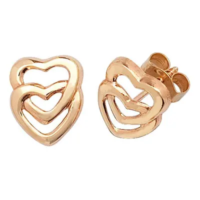 9ct Yellow Gold Double Heart Stud Earrings