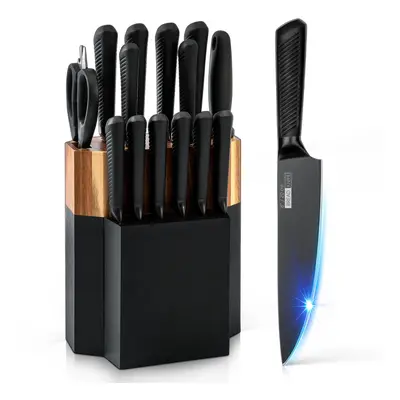 Knife Set, 15-Piece Professional Kitchen Knives Sets with Wooden Block, German High Carbon Stain