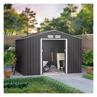 (9x6, Dark Grey) BillyOh Ranger Apex Metal Shed With Foundation Kit