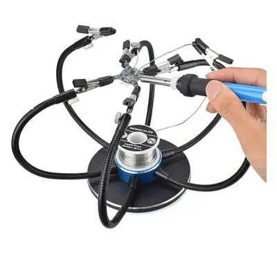 (Blue) Soldering Iron Holder Soldering Station USB 6Pcs Flexible Arms Third Hand Welding Tool