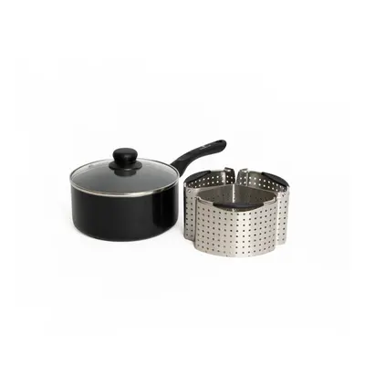 MasterClass Heavy Duty Non-Stick 20cm Saucepan with Lid and Divider Baskets