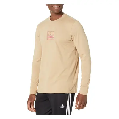 adidas Men's Embroidery Graphic Long Sleeve Tee Beige Tone Medium